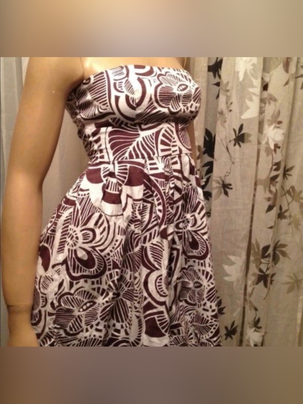 Strapless Floral Mini Dress XS | Cotton Blend Summer Boho Dress | Tie Back - Picture 2 of 3
